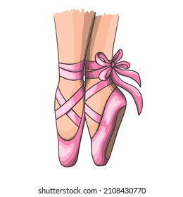Ballerina is legs in pointe shoes. Vector