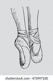 Ballerina legs shoes. Sketchy style.
