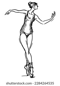 Ballerina line drawing. Sketch of a dancer. Silhouette of a woman. Sports training. Ballroom dancing