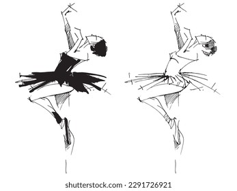 Ballerina line drawing. Sketch of a dancer. Silhouette of a woman. Sports training. Ballroom dancing