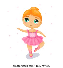 Сute ballerina. Little girl ballet dancer. Funny cartoon character. Vector illustration.