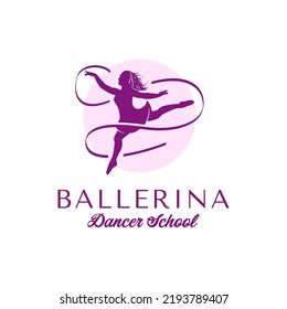 Ballerina Logo. Jumping Ballet Dancer Logo Design Template