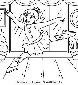 Ballerina making a Leap Coloring Page for Kids