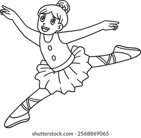 Ballerina making a Leap Isolated Coloring Page 