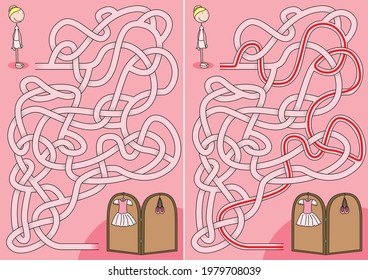 Ballerina maze for kids with a solution