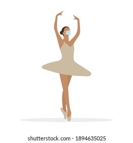 Ballerina in a medical mask on a white background