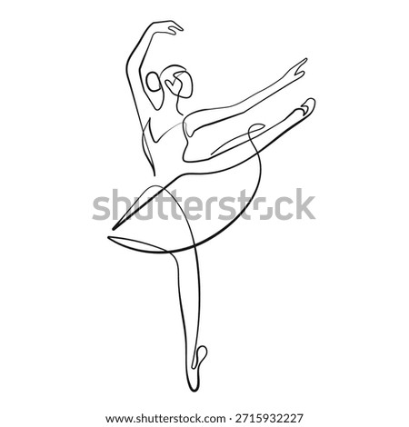 Ballerina Minimalist Continuous One Line Drawing. Woman Dance Contour Illustration. Ballet Modern Minimalist Drawing. Woman Ballerina One Line Illustration. Vector Illustration. Not AI