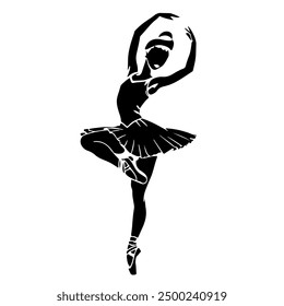 Ballerina Minimalist Drawing. Woman Dance Black Silhouette on White Vector Illustration. Ballet Modern Minimal Art. 