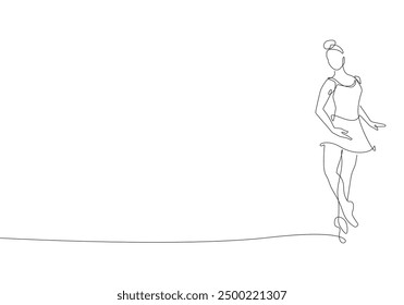 Ballerina Minimalist One Line Drawing. Woman Dance Contour Illustration. Ballet Modern Minimalist Drawing. Woman Ballerina One Line Illustration. Vector EPS 10