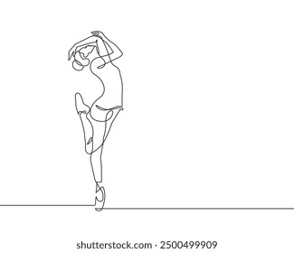 Ballerina Minimalist One Line Drawing. Woman Dance Contour Illustration. Ballet Modern Minimalist Drawing. Woman Ballerina One Line Illustration. Vector EPS 10