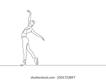 Ballerina Minimalist One Line Drawing. Woman Dance Contour Illustration. Ballet Modern Minimalist Drawing. Woman Ballerina One Line Illustration. Vector EPS 10	