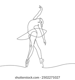 Ballerina Minimalist One Line Drawing. Woman Dance Contour Illustration. Ballet Modern Minimalist Drawing. Woman Ballerina One Line Illustration. Vector EPS 10	