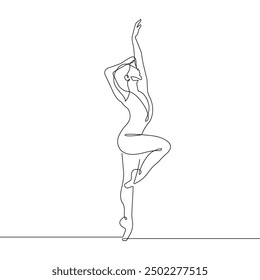 Ballerina Minimalist One Line Drawing. Woman Dance Contour Illustration. Ballet Modern Minimalist Drawing. Woman Ballerina One Line Illustration. Vector EPS 10	