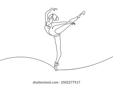 Ballerina Minimalist One Line Drawing. Woman Dance Contour Illustration. Ballet Modern Minimalist Drawing. Woman Ballerina One Line Illustration. Vector EPS 10	