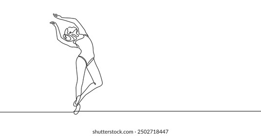 Ballerina Minimalist One Line Drawing. Woman Dance Contour Illustration. Ballet Modern Minimalist Drawing. Woman Ballerina One Line Illustration. Vector EPS 10	