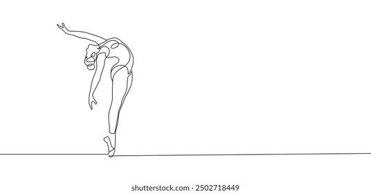 Ballerina Minimalist One Line Drawing. Woman Dance Contour Illustration. Ballet Modern Minimalist Drawing. Woman Ballerina One Line Illustration. Vector EPS 10	