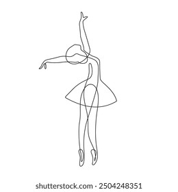 Ballerina Minimalist One Line Drawing. Woman Dance Contour Illustration. Ballet Modern Minimalist Drawing. Woman Ballerina One Line Illustration. Vector EPS 10	