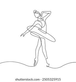 Ballerina Minimalist One Line Drawing. Woman Dance Contour Illustration. Ballet Modern Minimalist Drawing. Woman Ballerina One Line Illustration. Vector EPS 10