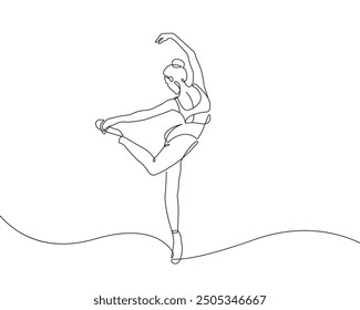 Ballerina Minimalist One Line Drawing. Woman Dance Contour Illustration. Ballet Modern Minimalist Drawing. Woman Ballerina One Line Illustration. Vector EPS 10