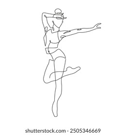 Ballerina Minimalist One Line Drawing. Woman Dance Contour Illustration. Ballet Modern Minimalist Drawing. Woman Ballerina One Line Illustration. Vector EPS 10