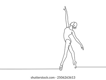 Ballerina Minimalist One Line Drawing. Woman Dance Contour Illustration. Ballet Modern Minimalist Drawing. Woman Ballerina One Line Illustration. Vector EPS 10	