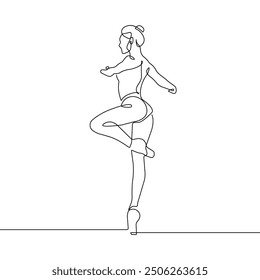 Ballerina Minimalist One Line Drawing. Woman Dance Contour Illustration. Ballet Modern Minimalist Drawing. Woman Ballerina One Line Illustration. Vector EPS 10	