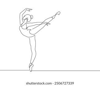 Ballerina Minimalist One Line Drawing. Woman Dance Contour Illustration. Ballet Modern Minimalist Drawing. Woman Ballerina One Line Illustration. Vector EPS 10	