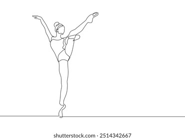 Ballerina Minimalist One Line Drawing. Woman Dance Contour Illustration. Ballet Modern Minimalist Drawing. Woman Ballerina One Line Illustration. Vector EPS 10