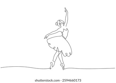 Ballerina Minimalist One Line Drawing. Woman Dancer Contour Illustration. Ballet Modern Minimalist Drawing. Male Dance One Line Illustration. Vector EPS 10