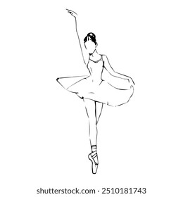 Ballerina Minimalist Style Line Art Drawing. Woman Dance Contour Black Sketch Illustration. Ballet Modern Minimalist Outline Drawing. Woman Ballerina Linear Vector Illustration