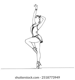 Ballerina Minimalist Style Line Art Drawing. Mulher Dança Contorno Preto Esboço Ilustração. Balé Moderno Minimalista Contorno Desenho. Mulher Ballerina Linear Vetor Ilustração