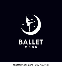 Ballerina in the moon with stars logo design template