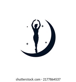 Ballerina in the moon with stars logo design template