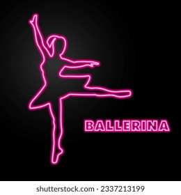 ballerina neon sign, modern glowing banner design, colorful modern design trend on black background. Vector illustration.