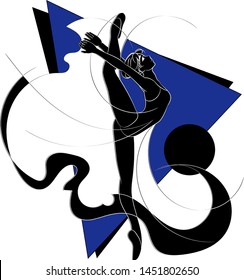 Ballerina on abstract background with triangles and circle. Vector.