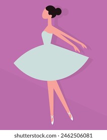 Ballerina on a background in pink tones, with clothes in pastel blue tones
