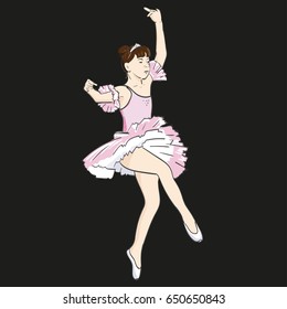 Ballerina on black background. Hand draw illustration.