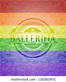 Ballerina on mosaic background with the colors of the LGBT flag