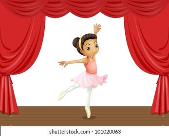 Ballerina on a stage with red curtains