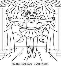 Ballerina on the Toes Coloring Page for Kids