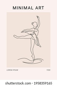 Dibujo de una línea Ballerina. Afiche abstracto con bailarina de ballet en una sola línea continua, decoración de arte mural. Ilustración del vector