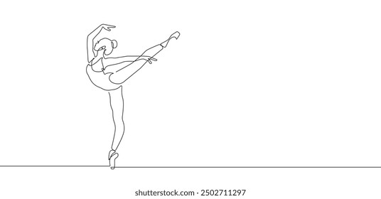 Ballerina One Line Drawing. Ballet Concept Minimalist Drawing. Woman Ballerina Line Art Modern Minimal Drawing Trendy Illustration Continuous Line Art. Dance Minimal Logo. Vector EPS 10