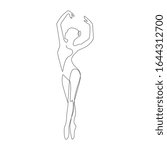 Ballerina one line drawing on white isolated background. A young woman is dancing. Vector illustration