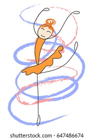 Ballerina in an orange dress is dancing. Simple vector illustration