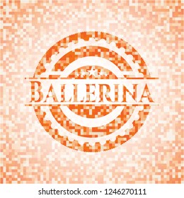 Ballerina orange tile background illustration. Square geometric mosaic seamless pattern with emblem inside.