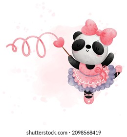 Ballerina Panda, Dancing Panda. Watercolor Vector. 