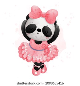Ballerina Panda, Dancing Panda. Watercolor Vector. 