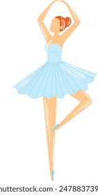 Ballerina performing ballet pose blue dress vector illustration. Female dancer ballet blue tutu graceful isolated white background, dancer practicing, ballerina outfit vector art