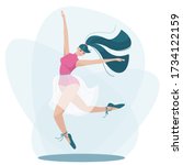 
Ballerina performs a dance jump in a delicate dress and pointe shoes. Tender girl in pink in a beautiful dance. Flat vector illustration.