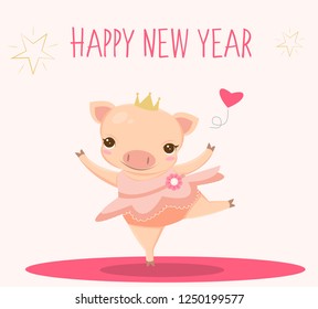 ballerina pig for new year greeting card